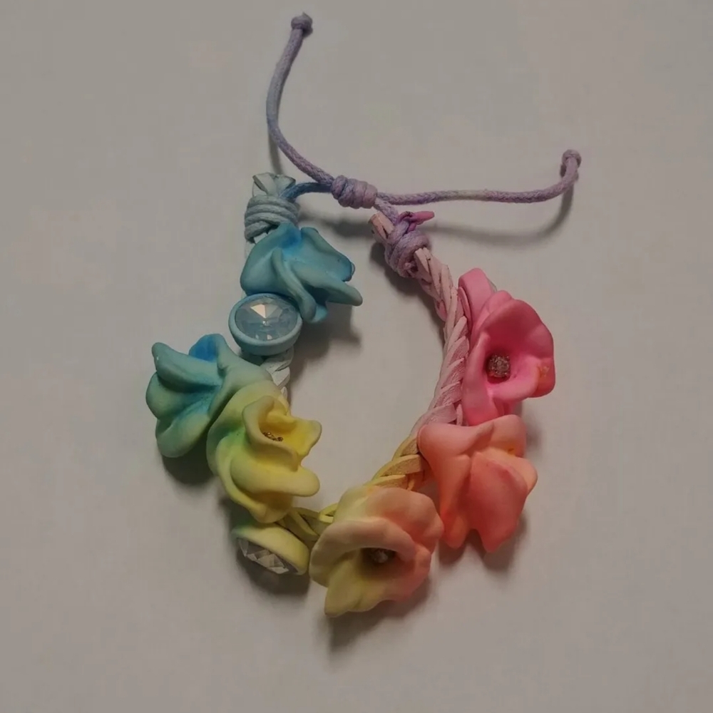 J.Crew Brulee brûlée Pastel Neon Rainbow Iridescent Crystal Floral Bracelet A